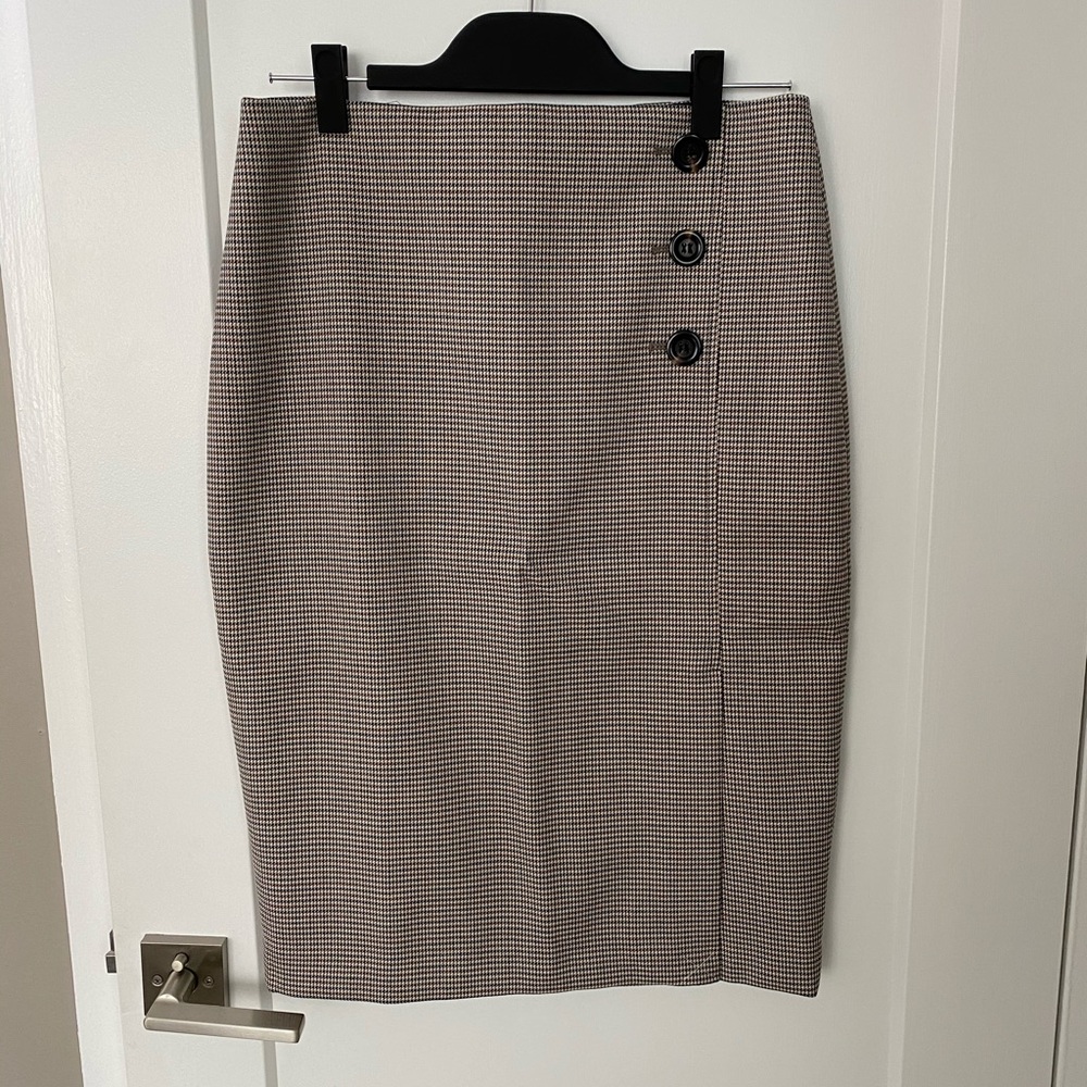 NWT Navy/brown Checked Ann Taylor Pencil Skirt 8